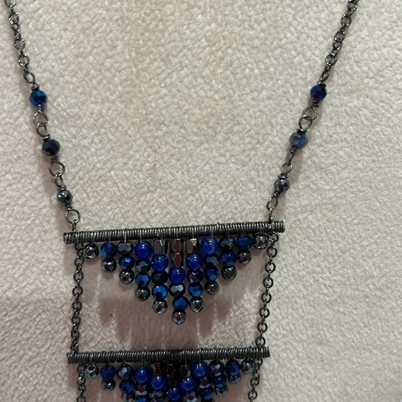Triple Hand-beaded Lapis Triangles Necklace,Boutique - Picture 9 of 16